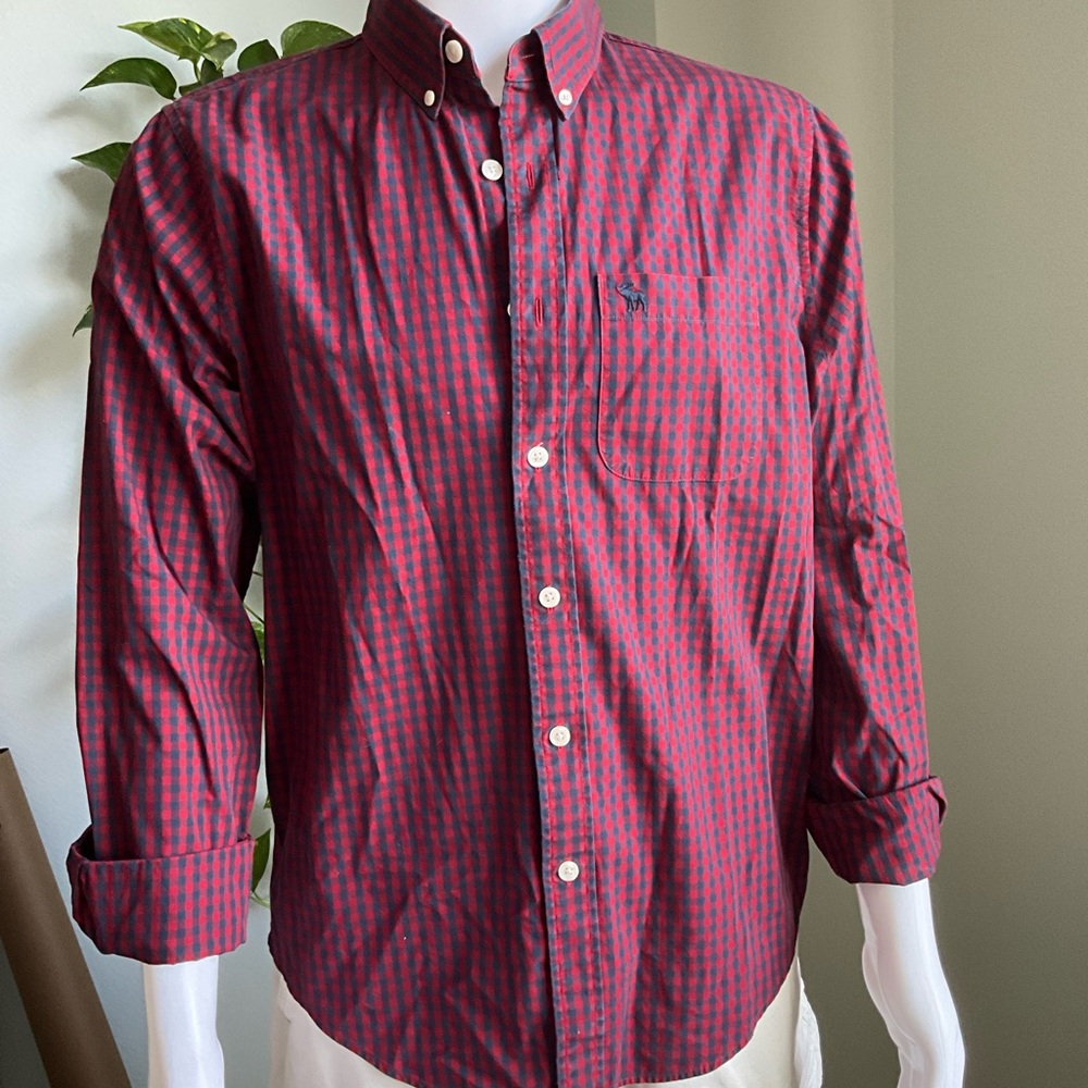 Abercrombie & Fitch Red and Blue Casual Button Down Shirt